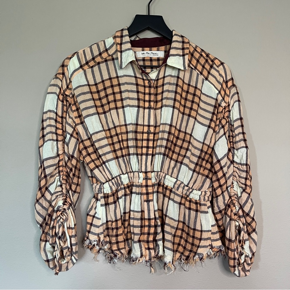 Free People Plaid Babydoll Button Down Shirt Size Extra Small